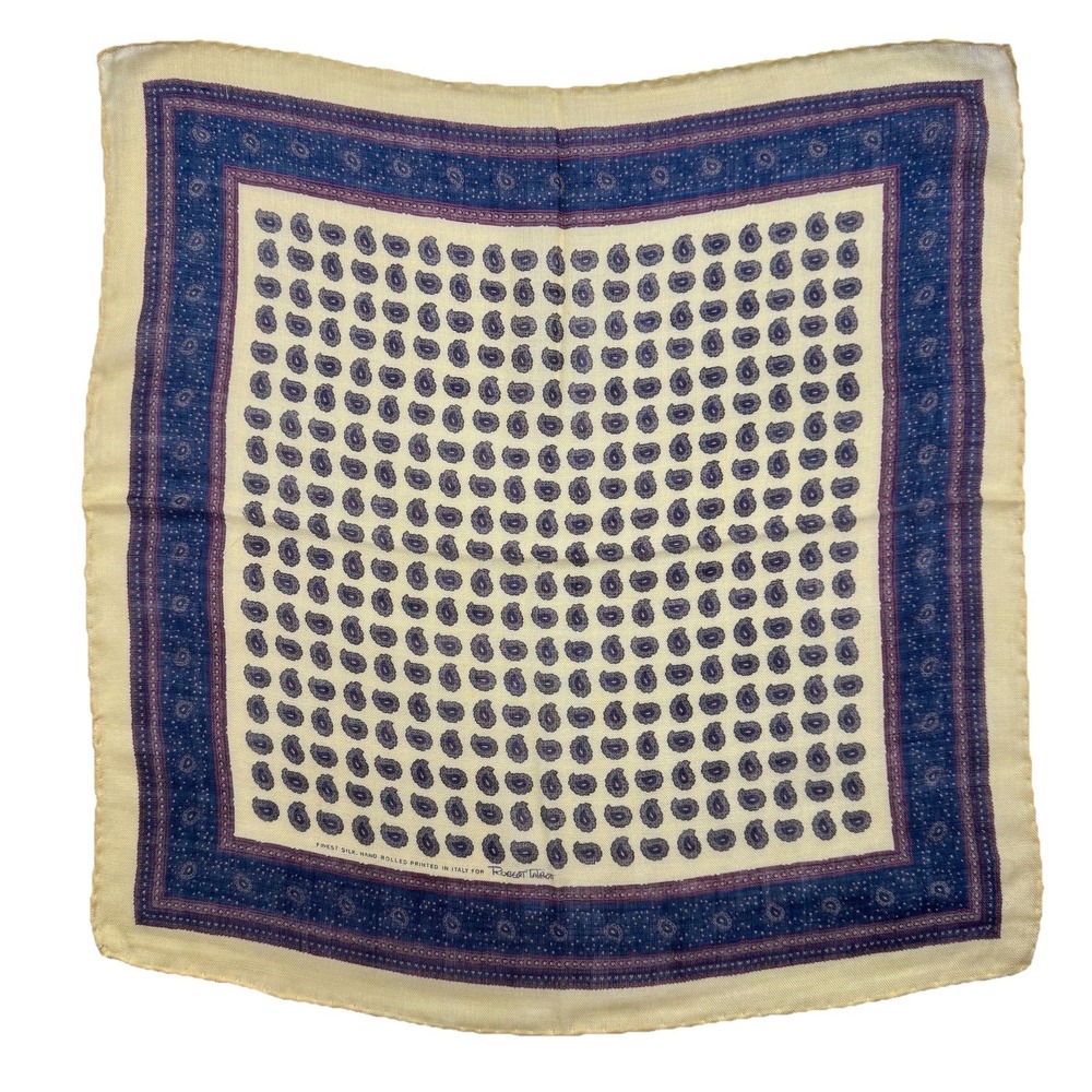 Vintage Silk Robert Talbott Pocket Square 16" Hand Rolled Handkerchief Italy